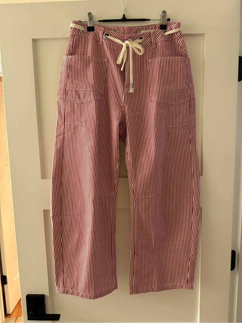 Red & White Striped barrel leg Pants - Picture 2 of 6